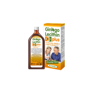 Flasche Ginkgo Lecithin plus mit Karton, enthält B-Vitamine, Vitamin E, Folsäure, Biotin für geistige Fitness.