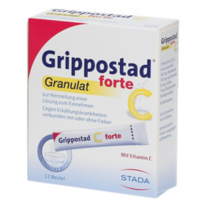 Verpackung von Grippostad forte Granulat zur Herstellung einer Lösung gegen Erkältungskrankheiten, enthält Vitamin C.