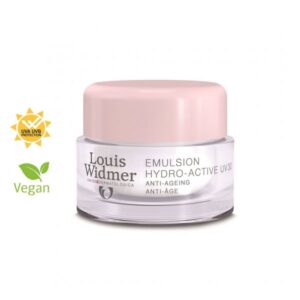 Glasbehälter mit Pinkem Deckel für Hydro-Active UV 30 Emulsion von Louis Widmer, vegan und mit UV Schutz.