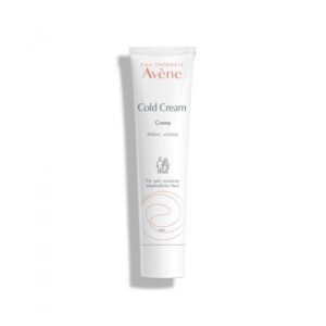 Eine Tube Avène Cold Cream, die für sehr trockene und empfindliche Haut formuliert ist, mit dem Hinweis auf Pflege und Schutz.