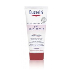 Eucerin pH5 Skin Repair Creme in einer weißen Tube mit rotem Deckel, für empfindliche Haut.
