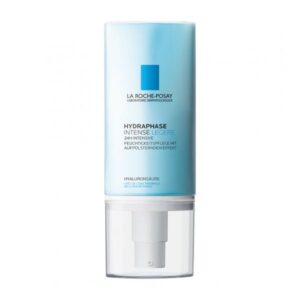 Flasche mit Pumpverschluss von La Roche-Posay, enthält feuchtigkeitsspendende Creme, Schriftzug HYDRAPHASE INTENSE LEGERE.