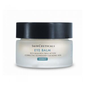 Augenbalsam in einem runden Glasbehälter mit schwarzem Deckel und Beschriftung von SkinCeuticals.