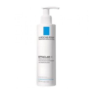 Flasche mit La Roche-Posay Effaclar H Reinigungscreme, 200 ml, mit Spender und pflegender Formel.