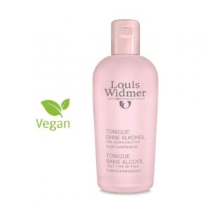 Flasche mit rosa Tonikum ohne Alkohol von Louis Widmer, vegan, für jeden Hauttyp.