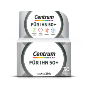 Packung Centrum für IHN 50+, unterstützt Abwehrkräfte, Herzfunktion, Vitalität und Gehirn, mit 30 Tabletten.