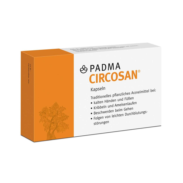 Padma-Circosan-2025.png Packung mit PADMA CIRCOSAN Kapseln zur Linderung von Durchblutungsstörungen und begleitenden Symptomen.