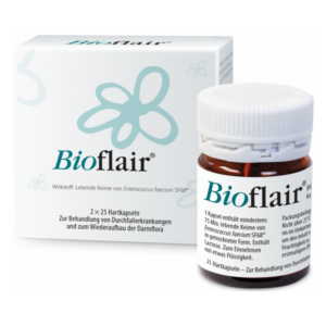 Bioflair-Packung mit Hartkapseln zur Behandlung von Durchfallerkrankungen und für den Darmaufbau.