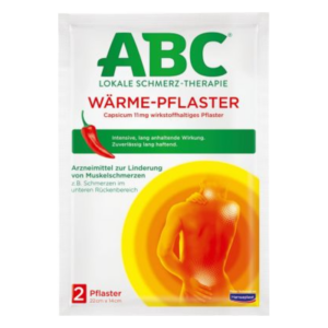 Wärme-Pflaster zur Schmerzlinderung mit Capsicum, verpackt in einer bunten, informativen Grundverpackung.