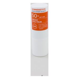 Sonnenstick mit sehr hohem Schutzfaktor 50+, wasserfest, für empfindliche Stellen, enthält Vitamin E.
