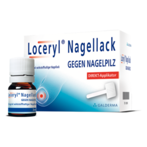 Loceryl Nagellack gegen Nagelpilz in einer Verpackung mit einem direkten Applikator.