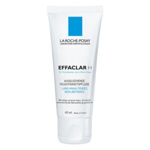 Tubenverpackung einer Feuchtigkeitscreme von La Roche-Posay, beschriftet mit "EFFACLAR H", für unruhige Haut.