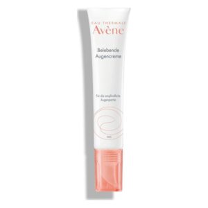 Tube mit belebender Augencreme von Avène, mit einem applikatorähnlichen Verschluss in Rosé.