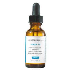 Braune Glasflasche mit Pipette, SkinCeuticals Serum 10, 30 ml, enthält Antioxidantien und Vitamine.