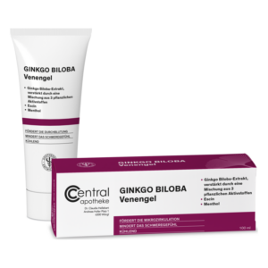 Ginkgo Biloba Venengel in einer Tube und einer Verpackung, fördert die Durchblutung und mindert das Schweregefühl, kühlend.