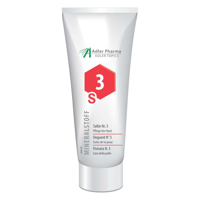 Tube mit Salbe Nr. 3 von Adler Pharma zur Pflege der Haut, mit Mineralstoffen, in minimalistischer Verpackung.