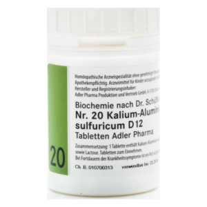 Runddose für homöopathische Tabletten mit grünem Etikett und schwarzen Schriftzügen zu Inhaltsstoffen und Anwendung.