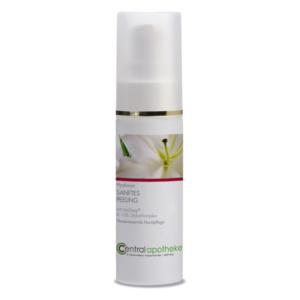 Hyaluronsäure-Peeling in einem weißen Pumpflakon mit goldener Akzentuierung und floralem Design.