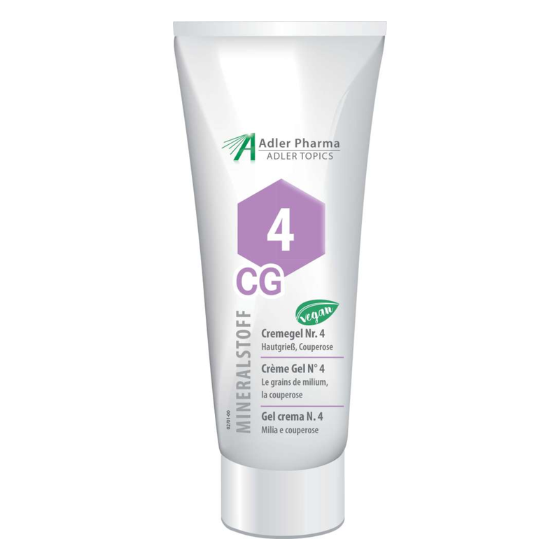 Tube mit Cremegel Nr. 4 von Adler Pharma für empfindliche Haut, vegan, mit lila Schriftzug.