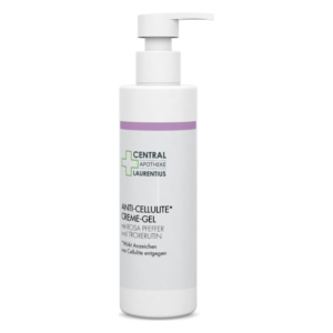 Pumpflasche mit Anti-Cellulite Creme-Gel, enthält Rosa Pfeffer und Troxerutin, Wirkung gegen Anzeichen von Cellulite.