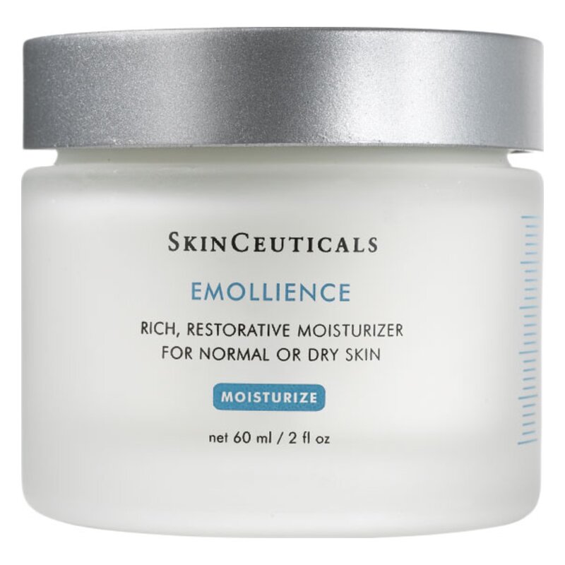 Weißes Glasgefäß mit silberner Schraubdeckel, enthält eine reichhaltige Feuchtigkeitscreme für normale und trockene Haut.