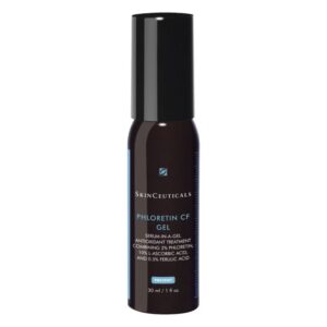 Brauner Flakon mit schwarzem Deckel, SkinCeuticals Phloretin CF Gel, enthält Antioxidantien zur Hautpflege.