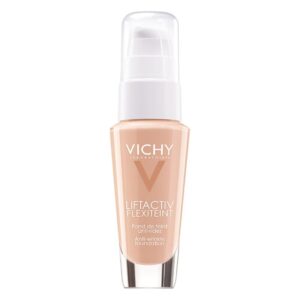 Vichy Liftactiv Flexiteint, ein flüssiges Make-up in einem transparenten Pumpflakon, bietet Anti-Aging-Effekte.